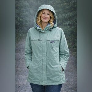 LADIES PATAGONIA VINTAGE SKY BLUE HOODED OUTDOOR ALL WEATHER JACKET - S